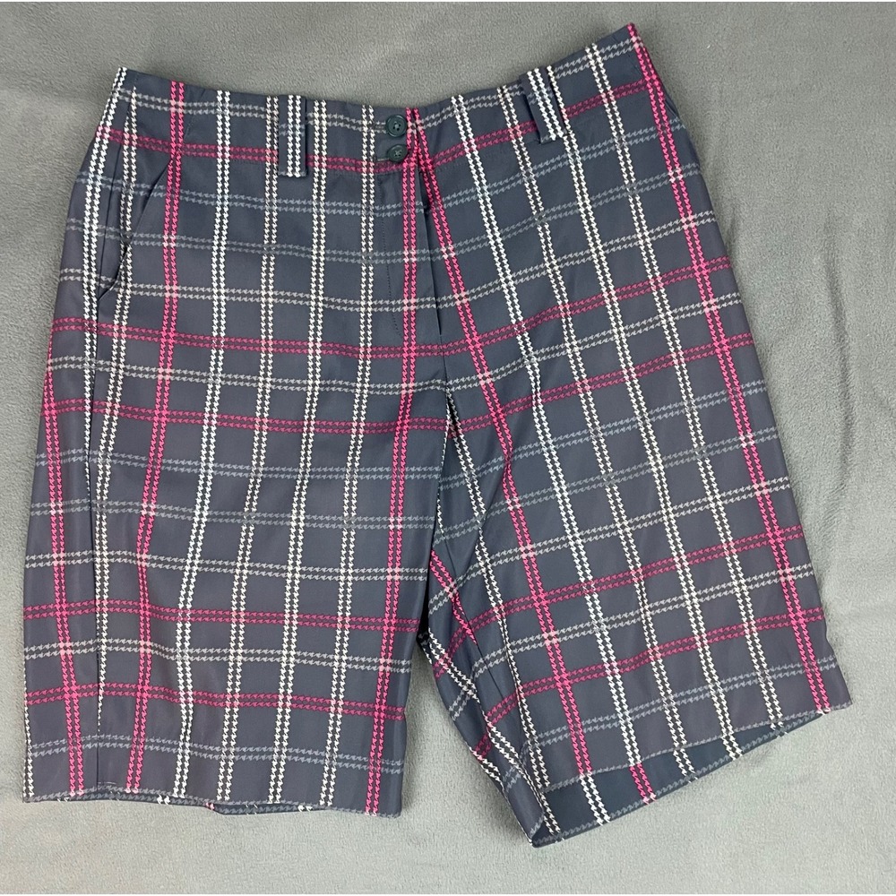 Nike Golf Shorts Women 8 M Black Plaid Lightweight Stretch Golf Performance